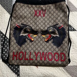 Gucci Beige and Black Wolf Print Backpack